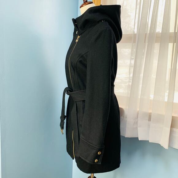 Michael Kors Black Belted Wool Pea Coat Size 6 - Picture 4 of 8